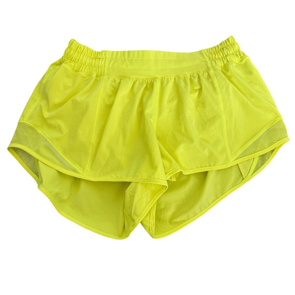Lululemon‎ Speed Up Shorts Neon Yellow Mesh Pockets Zipper Pocket Women Size 8